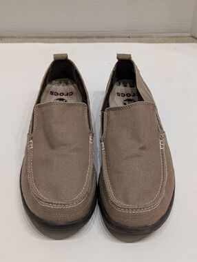 Crocs Men’s 11 Walu Canvas Slip On Loafers Boat Shoes Brown